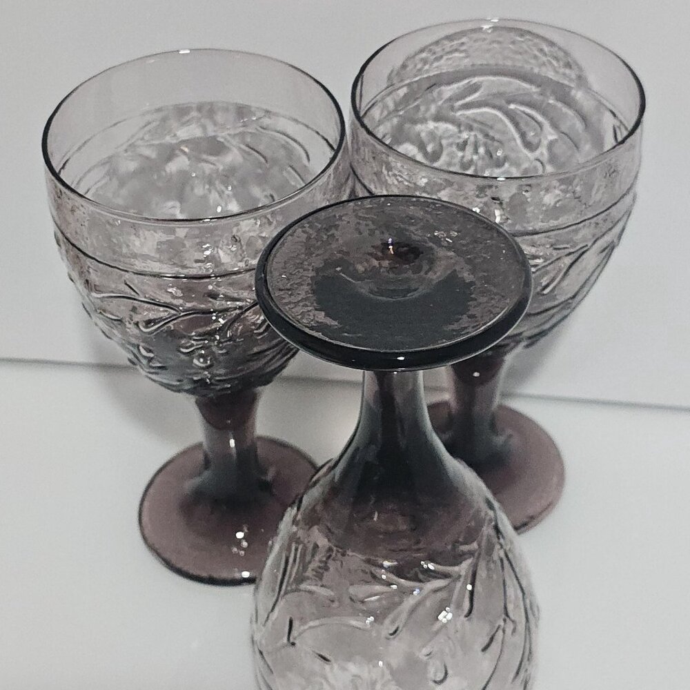 3 Libbey Glass Garden Vine Violet Goblets 7" water ice tea glasses 16oz embossed - Picture 5 of 6